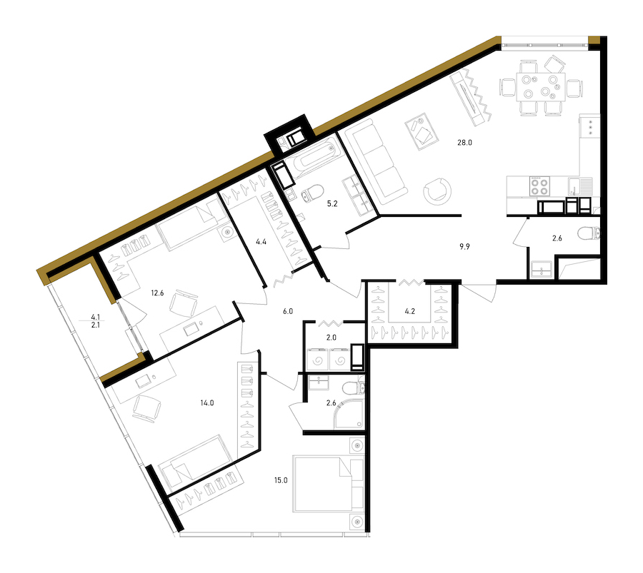 3-комнатная квартира 108.56 м², 11/11 эт., ЖК «Белый Остров»